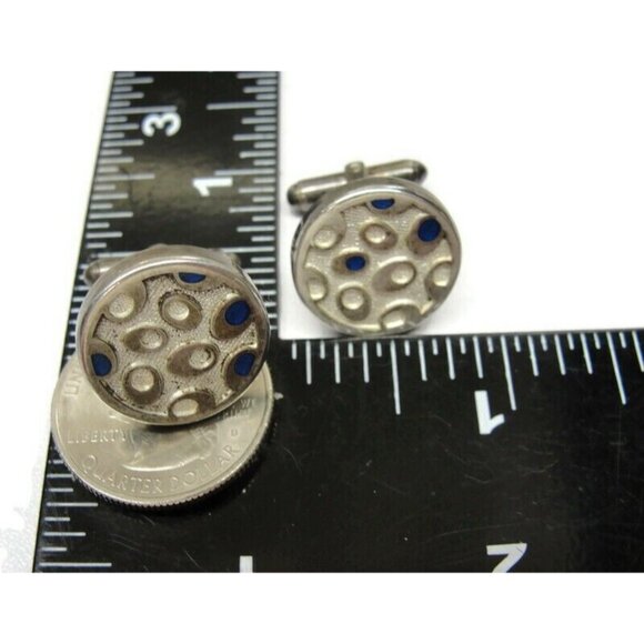 Vintage Silver Plated SJ Modernist Cufflinks Round Wedding Tux Vintage - Picture 6 of 12